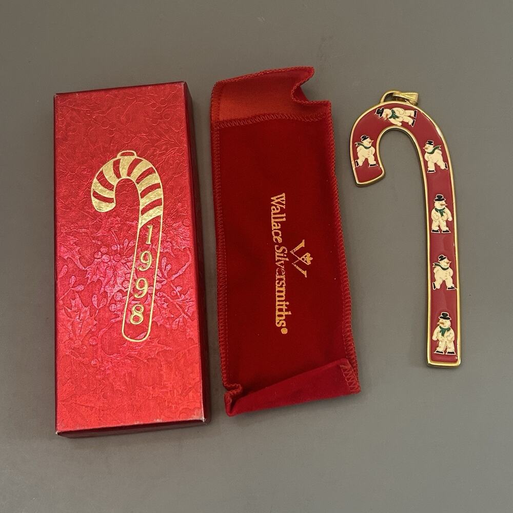 Vintage Wallace Silversmiths 1998 Snowman Candy Cane Christmas Ornament